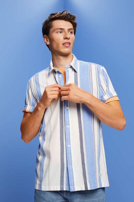 Esprit cămașă cu mânecă scurtă în dungi, 100% bumbac bărbați albastru stralucitor 2T6N8612 cămăși