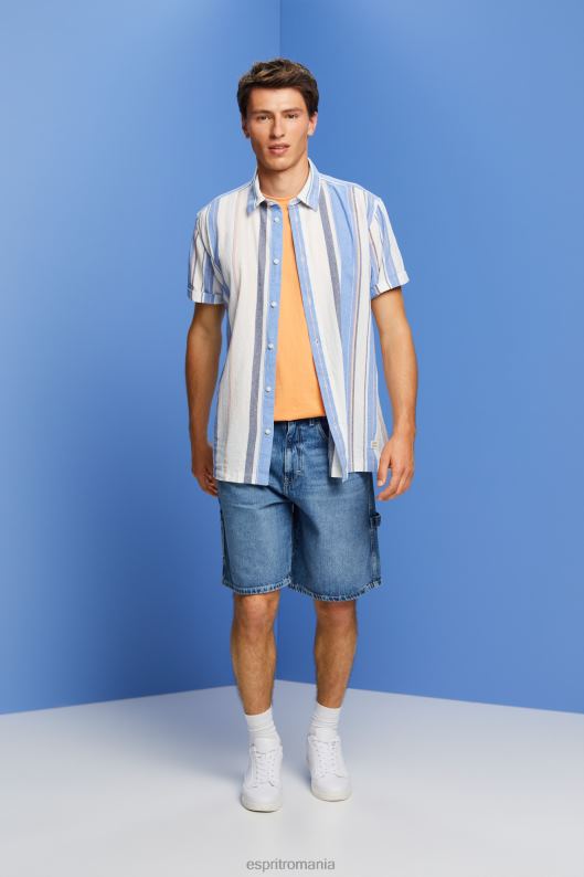 Esprit cămașă cu mânecă scurtă în dungi, 100% bumbac bărbați albastru stralucitor 2T6N8612 cămăși