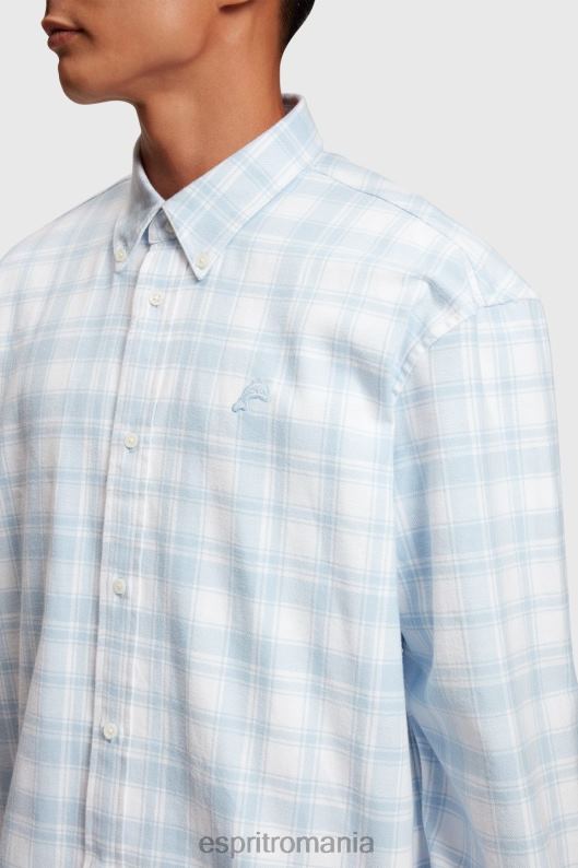 Esprit cămașă de flanel în carouri bărbați albastru deschis 2T6N8791 cămăși