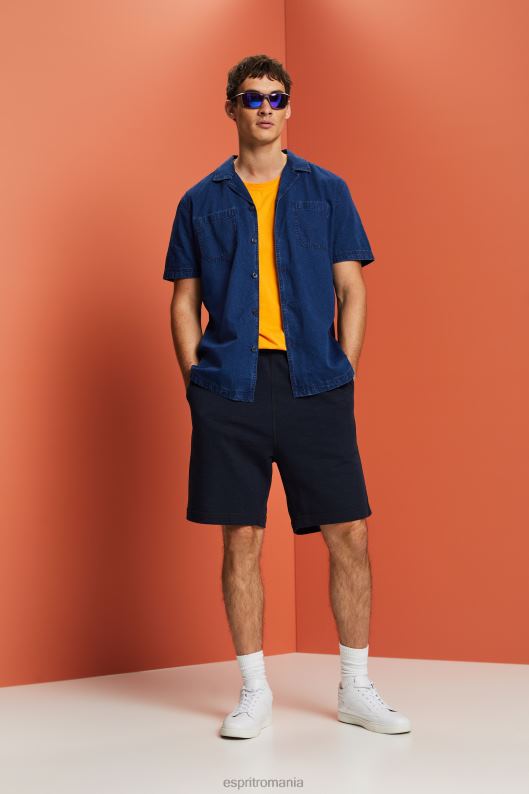 Esprit cămașă din denim cu mâneci scurte bărbați spalare albastru inchis 2T6N8595 cămăși