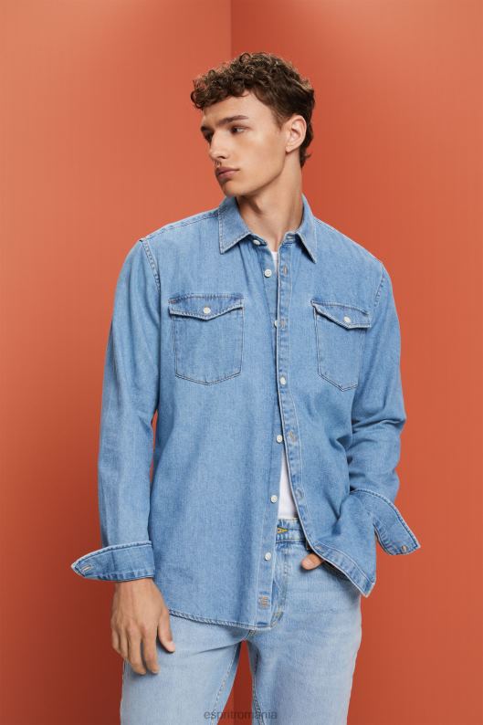 Esprit cămașă din denim de bumbac bărbați spălare cu lumină albastră 2T6N8732 cămăși