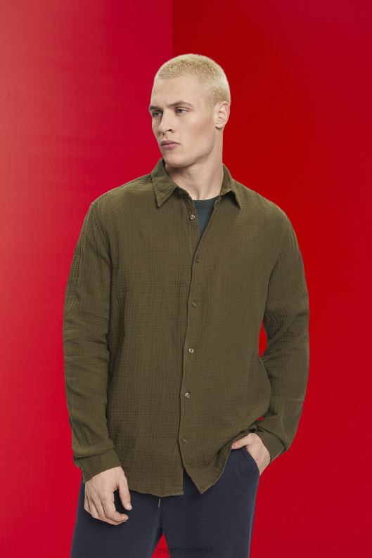 Esprit cămașă din muselină din bumbac durabil bărbați verde kaki 2T6N8756 cămăși