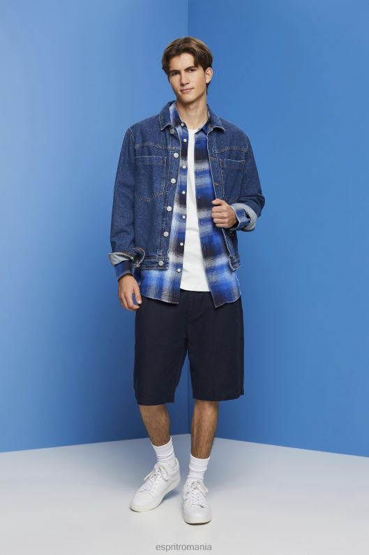 Esprit cămașă tartan cu carouri amestecate de bumbac și cânepă bărbați albastru 2T6N8715 cămăși