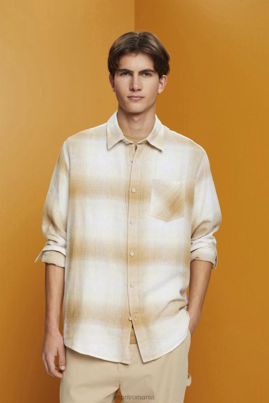 Esprit cămașă tartan cu carouri amestecate de bumbac și cânepă bărbați gheaţă 2T6N8714 cămăși
