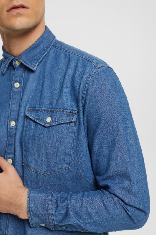 Esprit camasa de blugi bărbați spalare medie albastra 2T6N8833 cămăși