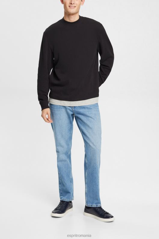 Esprit top cu mânecă lungă cu nervuri bărbați negru 2T6N8818 maneca lunga