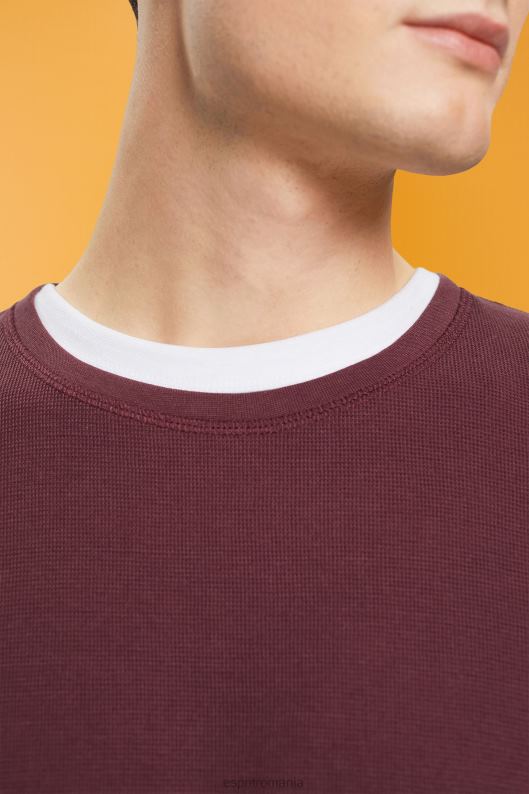 Esprit top cu mânecă lungă din piqué waffle bărbați roșu bordeaux 2T6N8825 maneca lunga