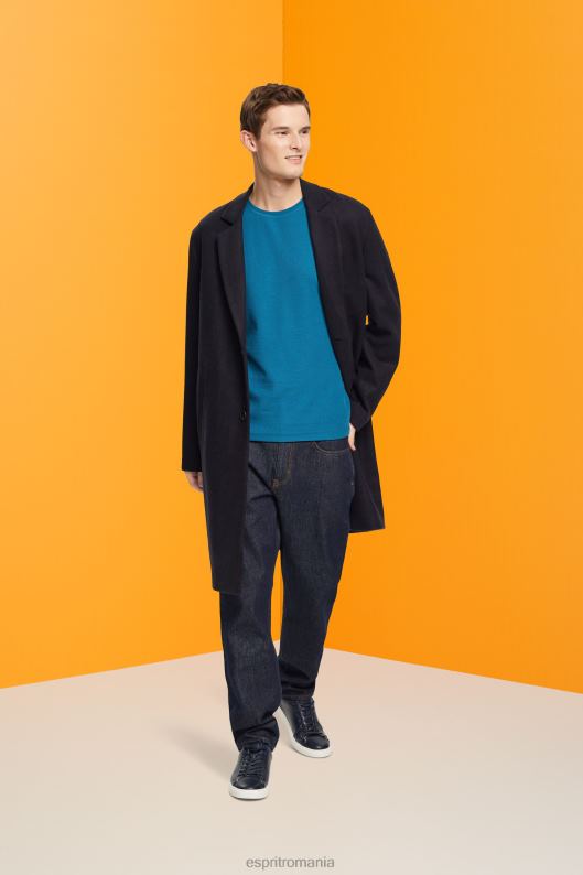 Esprit top cu mânecă lungă din piqué waffle bărbați turcoaz închis 2T6N8851 maneca lunga