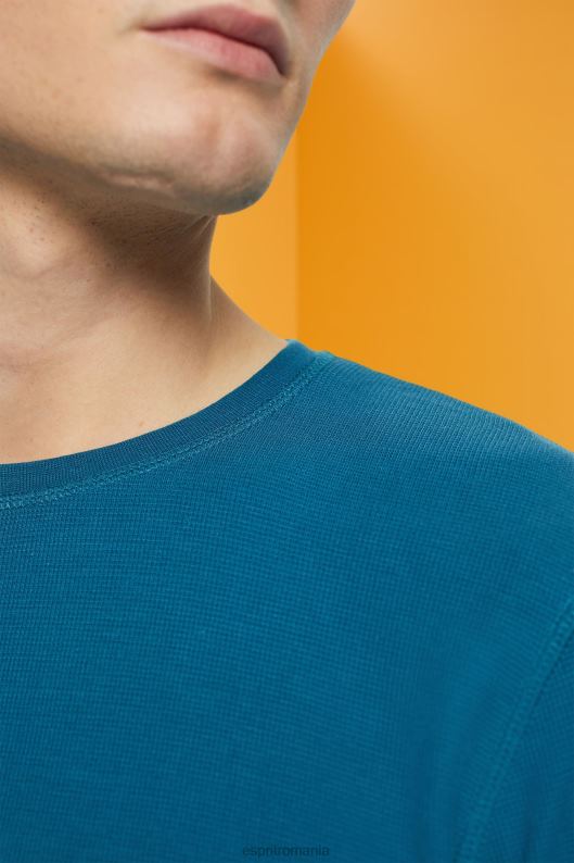 Esprit top cu mânecă lungă din piqué waffle bărbați turcoaz închis 2T6N8851 maneca lunga