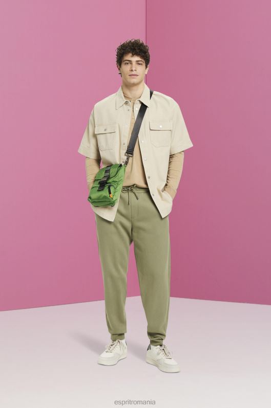 Esprit top cu maneca lunga cu nasturi bărbați bej kaki 2T6N8723 maneca lunga