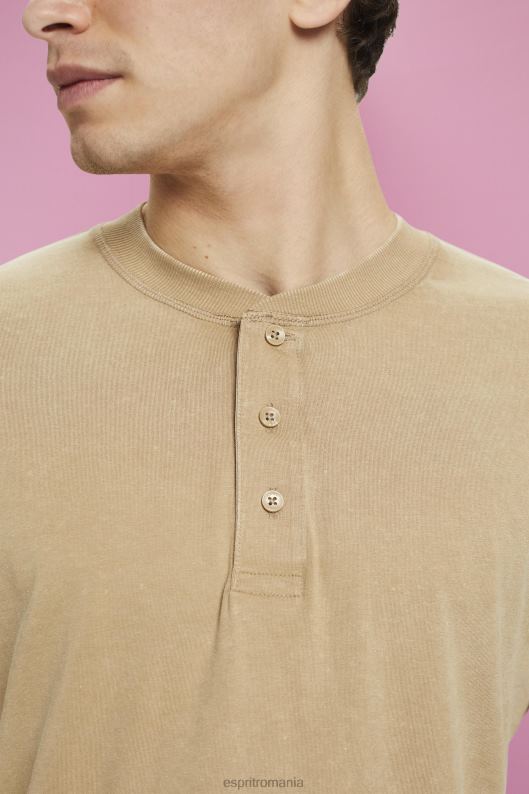 Esprit top cu maneca lunga cu nasturi bărbați bej kaki 2T6N8723 maneca lunga