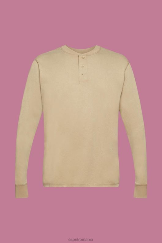 Esprit top cu maneca lunga cu nasturi bărbați bej kaki 2T6N8723 maneca lunga