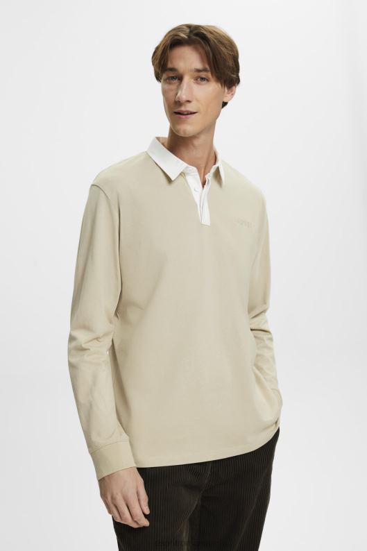 Esprit tricou de rugby cu logo brodat bărbați verde prăfuit 2T6N8720 maneca lunga