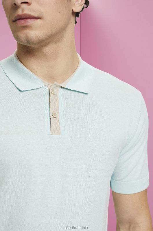 Esprit tricou polo amestecat din tencel și bumbac durabil bărbați verde acvatic deschis 2T6N8760 polouri