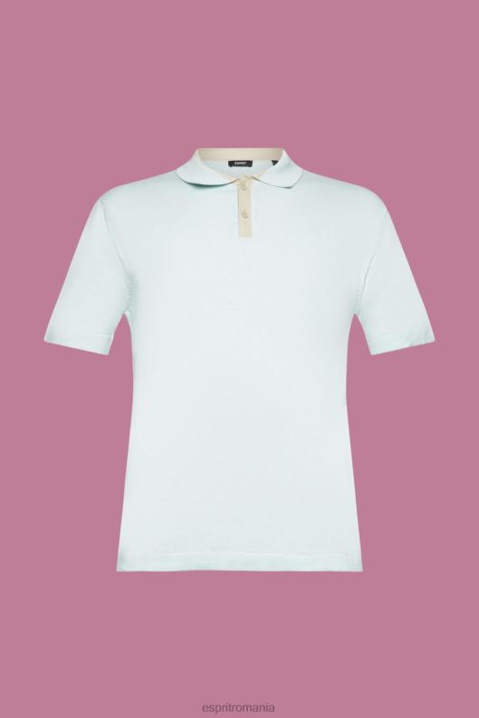 Esprit tricou polo amestecat din tencel și bumbac durabil bărbați verde acvatic deschis 2T6N8760 polouri