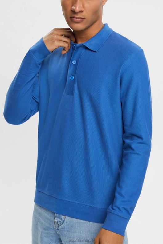 Esprit tricou polo cu mânecă lungă din piqué bărbați albastru 2T6N8952 polouri