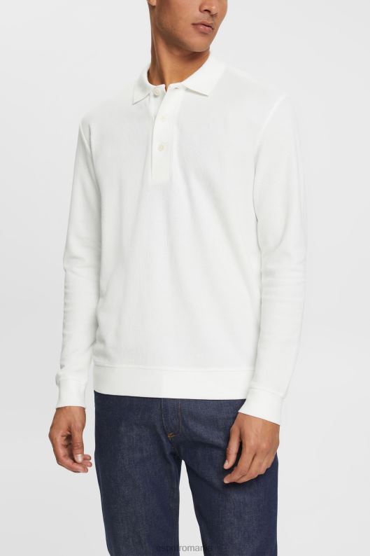 Esprit tricou polo cu mânecă lungă din piqué bărbați aproape alb 2T6N8951 polouri