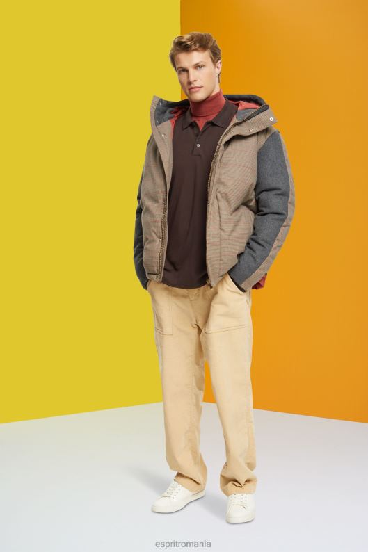 Esprit tricou polo cu mânecă lungă din piqué bărbați maro inchis 2T6N8836 polouri