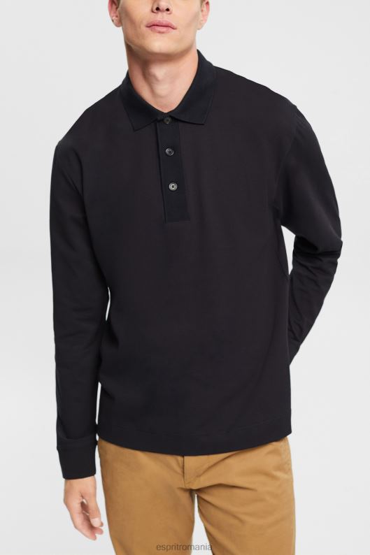 Esprit tricou polo cu maneca lunga bărbați negru 2T6N8819 polouri