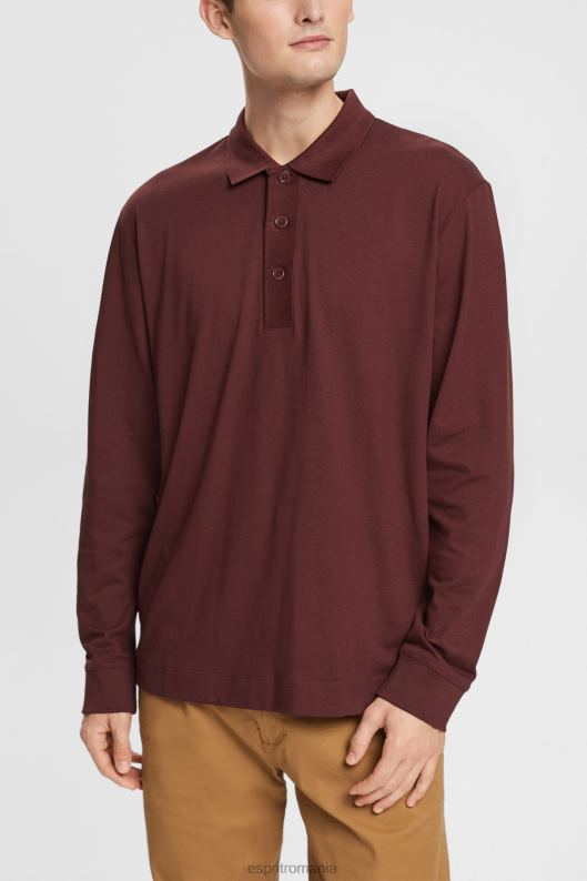 Esprit tricou polo cu maneca lunga bărbați roșu bordeaux 2T6N8821 polouri