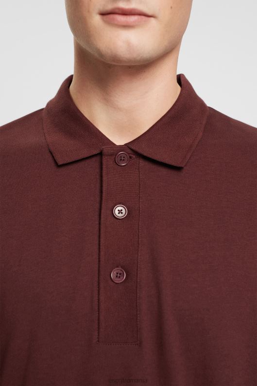 Esprit tricou polo cu maneca lunga bărbați roșu bordeaux 2T6N8821 polouri