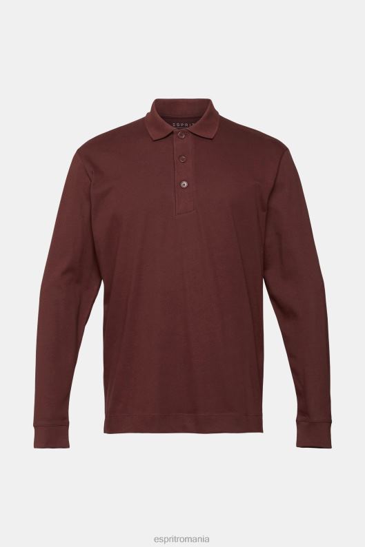Esprit tricou polo cu maneca lunga bărbați roșu bordeaux 2T6N8821 polouri