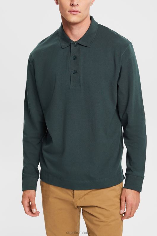 Esprit tricou polo cu maneca lunga bărbați verde teal închis 2T6N8820 polouri