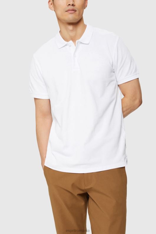Esprit tricou polo din bumbac pima piqué bărbați alb 2T6N8924 polouri