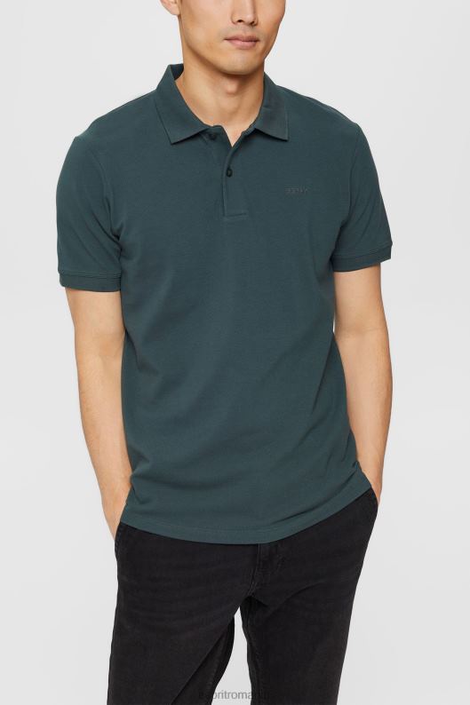Esprit tricou polo din bumbac pima piqué bărbați verde albastrui 2T6N8927 polouri