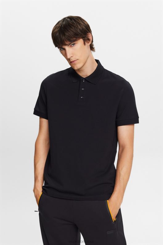 Esprit tricou polo din plasă de bumbac bărbați negru 2T6N8566 polouri
