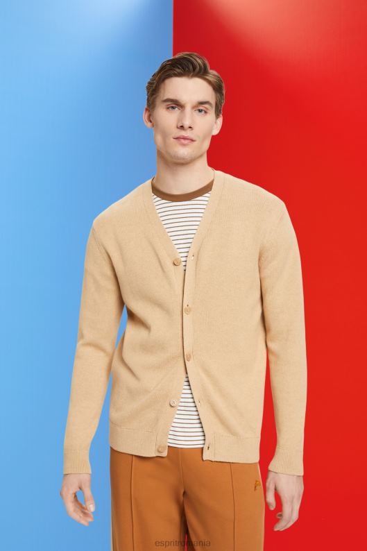 Esprit cardigan din bumbac durabil cu decolteu în V bărbați bej 2T6N8775 pulovere