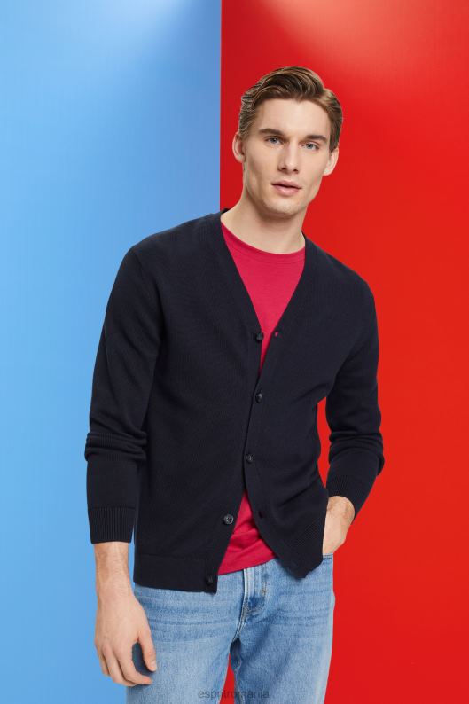 Esprit cardigan din bumbac durabil cu decolteu în V bărbați marina 2T6N8776 pulovere