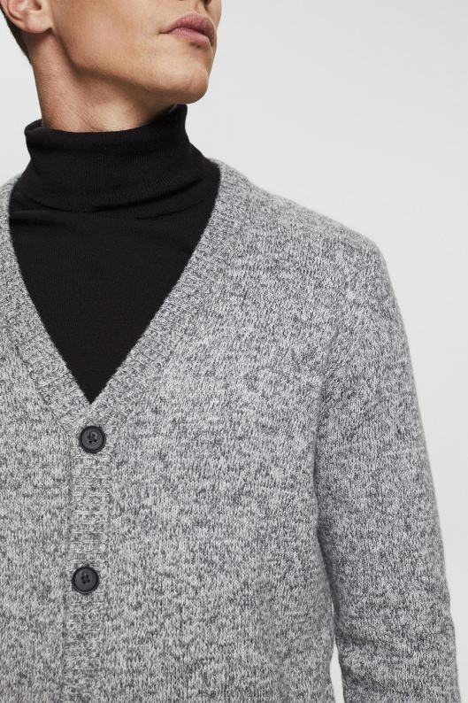 Esprit cardigan tricotat cu nasturi bărbați gri mediu 2T6N8697 pulovere