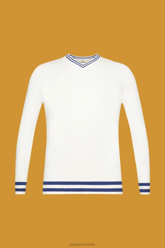 Esprit pulover din bumbac durabil cu decolteu în V bărbați aproape alb 2T6N8725 pulovere