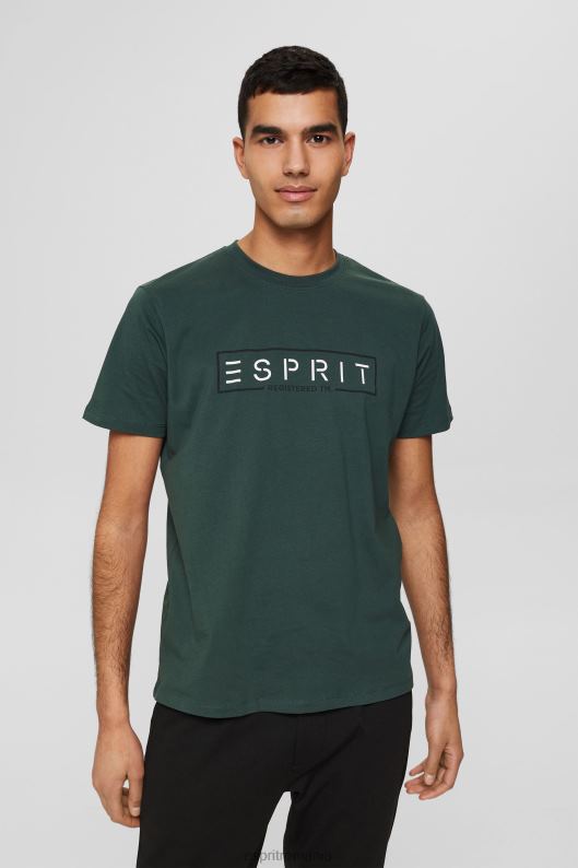 Esprit Tricou cu logo din jerseu, 100% bumbac bărbați verde albastrui 2T6N8734 tricouri