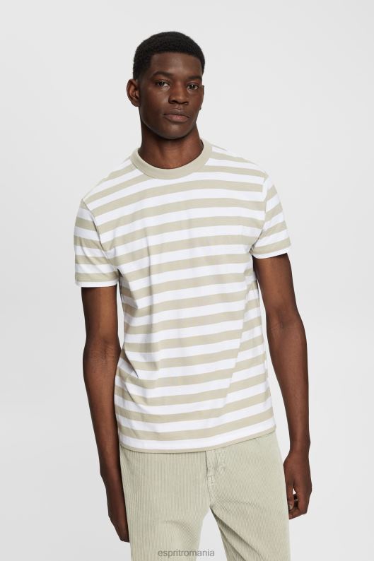 Esprit tricou cu decolteu în dungi bărbați verde prăfuit 2T6N8768 tricouri