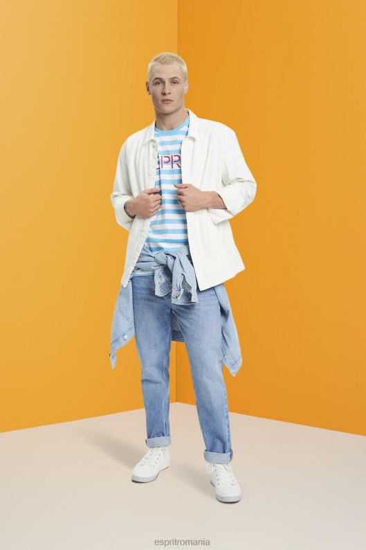 Esprit tricou cu dungi din bumbac durabil bărbați albastru 2T6N8743 tricouri