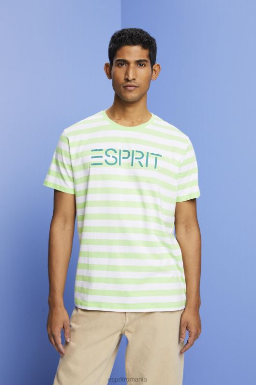 Esprit tricou cu dungi din bumbac durabil bărbați verde citrice 2T6N8742 tricouri