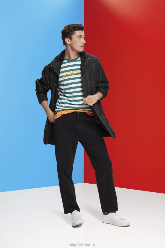 Esprit tricou cu dungi din bumbac durabil bărbați verde smarald 2T6N8741 tricouri