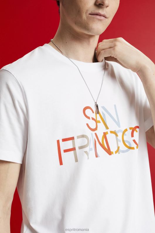 Esprit tricou cu imprimeu frontal, 100% bumbac bărbați alb san francisco 2T6N8739 tricouri