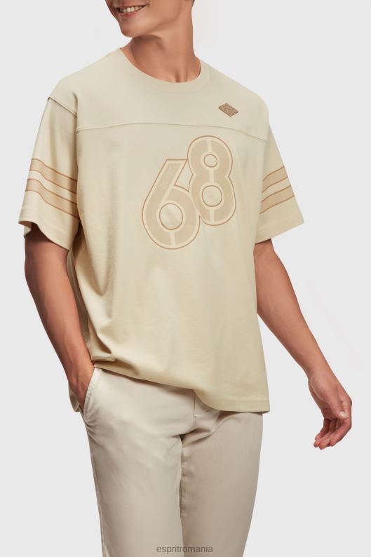 Esprit tricou cu imprimeu grafic cu mâneci în dungi bărbați bej deschis 2T6N8805 tricouri
