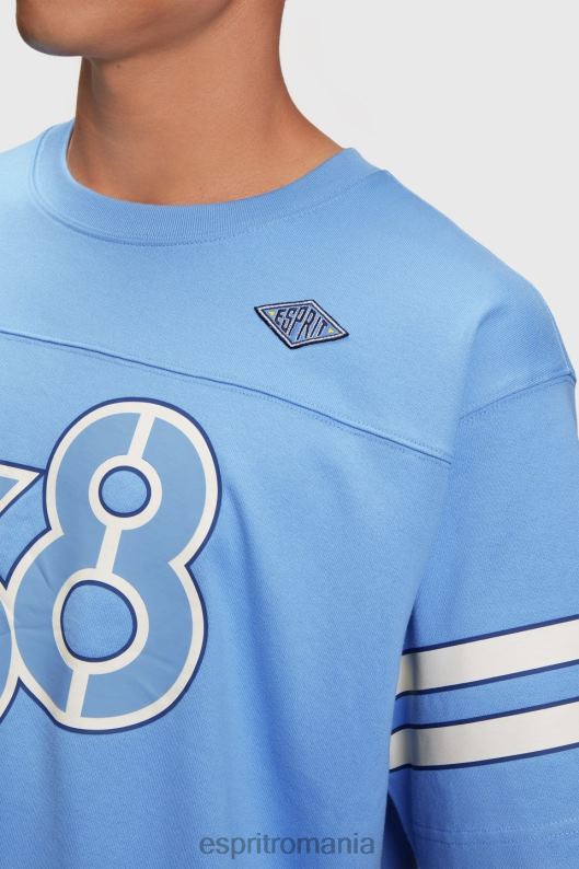 Esprit tricou cu imprimeu grafic cu mâneci în dungi bărbați lavandă albastru deschis 2T6N8807 tricouri