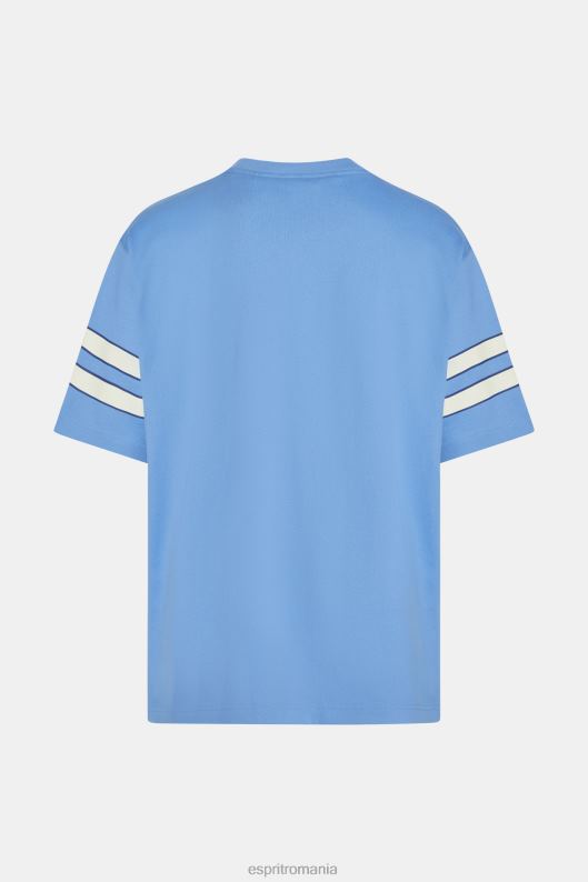 Esprit tricou cu imprimeu grafic cu mâneci în dungi bărbați lavandă albastru deschis 2T6N8807 tricouri