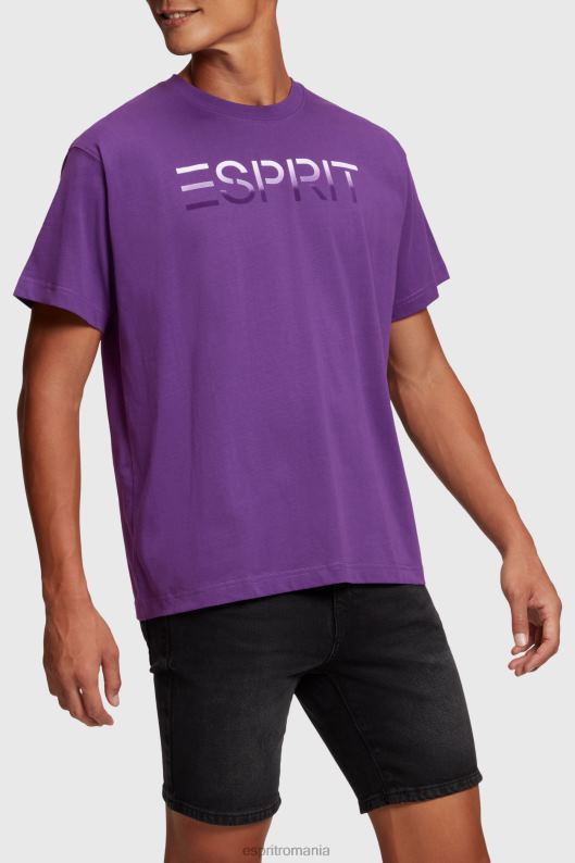 Esprit tricou cu logo flocat pe piept bărbați violet închis 2T6N8610 tricouri