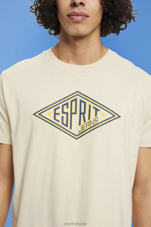 Esprit tricou din bumbac cu imprimeu logo bărbați taup deschis 2T6N8625 tricouri