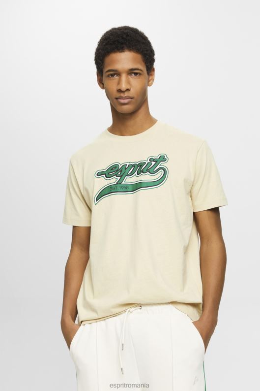 Esprit tricou din bumbac cu imprimeu logo retro bărbați bej 2T6N8630 tricouri
