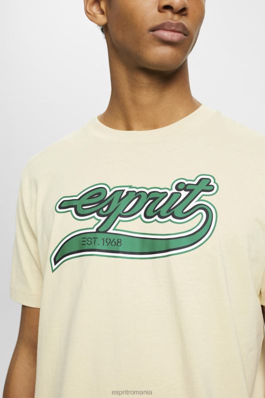 Esprit tricou din bumbac cu imprimeu logo retro bărbați bej 2T6N8630 tricouri