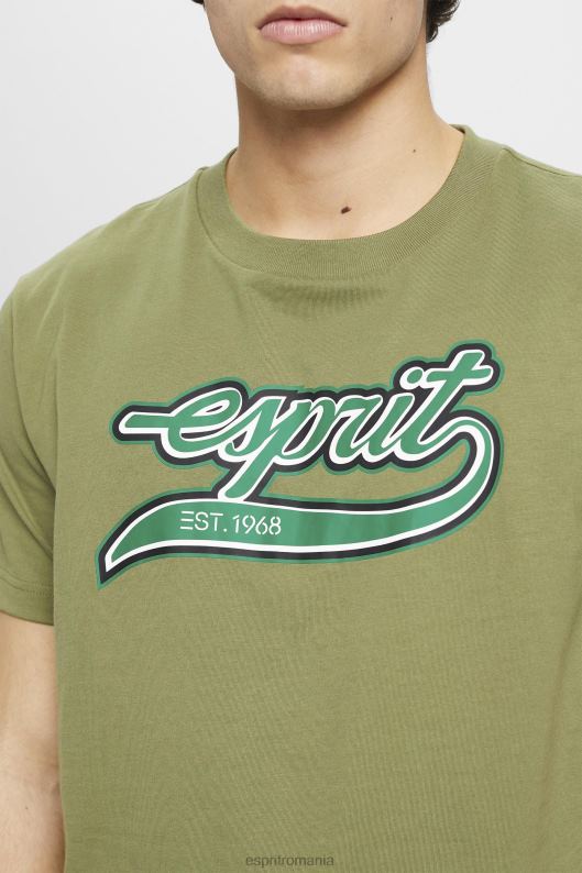 Esprit tricou din bumbac cu imprimeu logo retro bărbați măsline 2T6N8631 tricouri