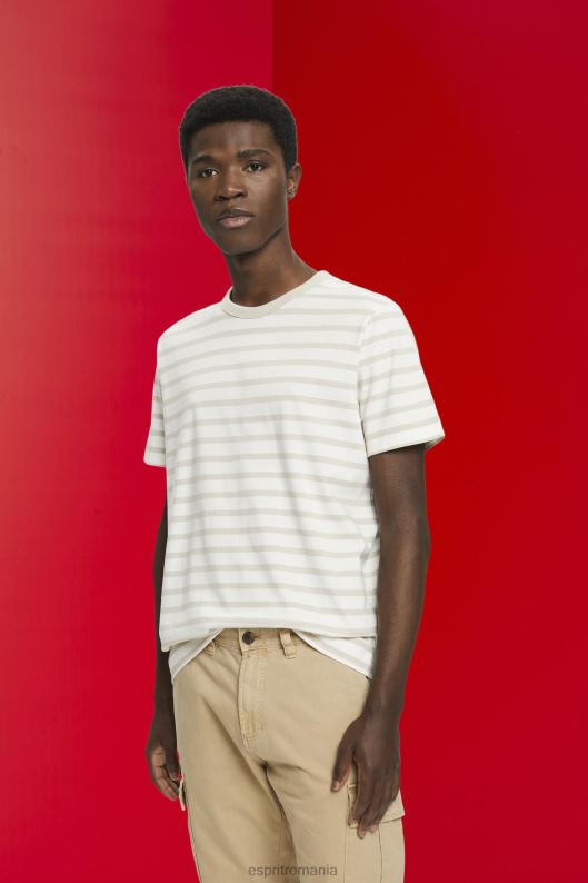 Esprit tricou din bumbac durabil în dungi bărbați taup deschis 2T6N8704 tricouri