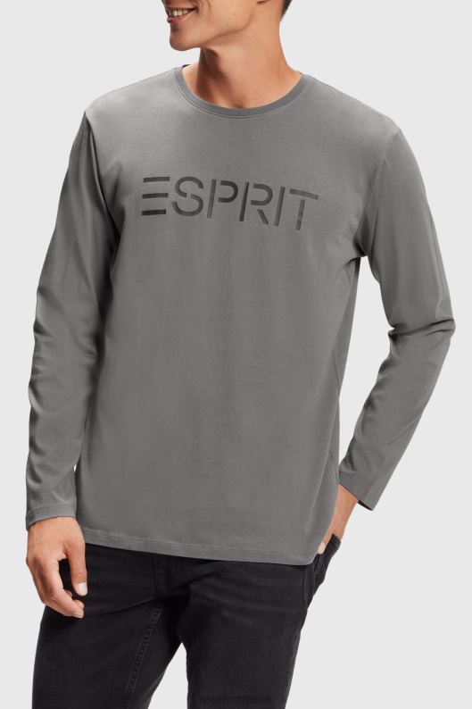 Esprit tricou din jerse cu imprimeu cu logo bărbați gri mediu 2T6N8863 tricouri
